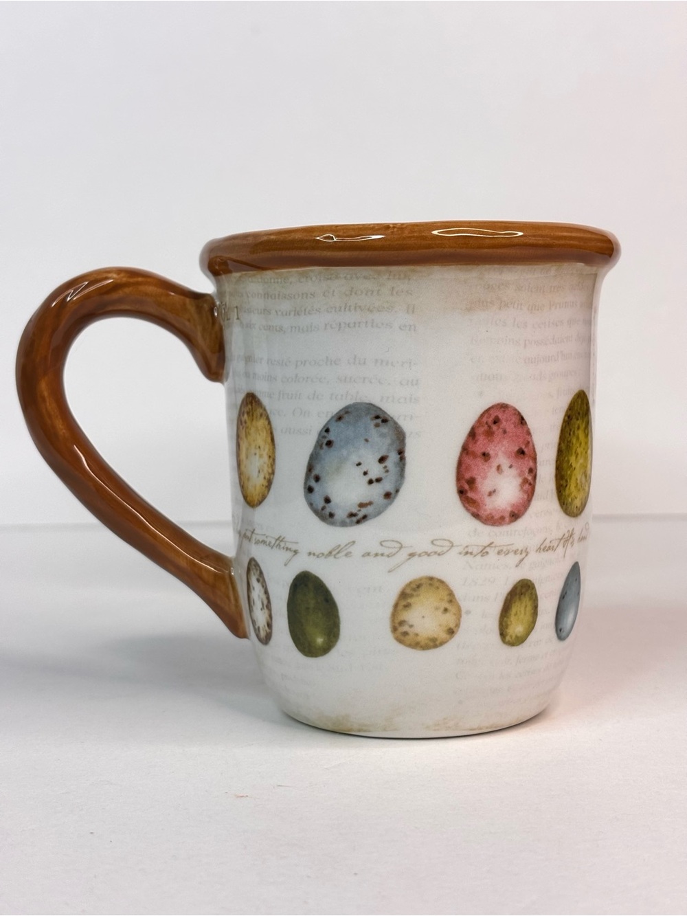 Nature Themed Butterfly & Egg Ceramic Mug Set of 2, Brown Handles Susan Winget - Picture 3 of 14